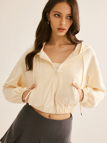 Casuals - Piping Corset With Zipper Crop Hoodie