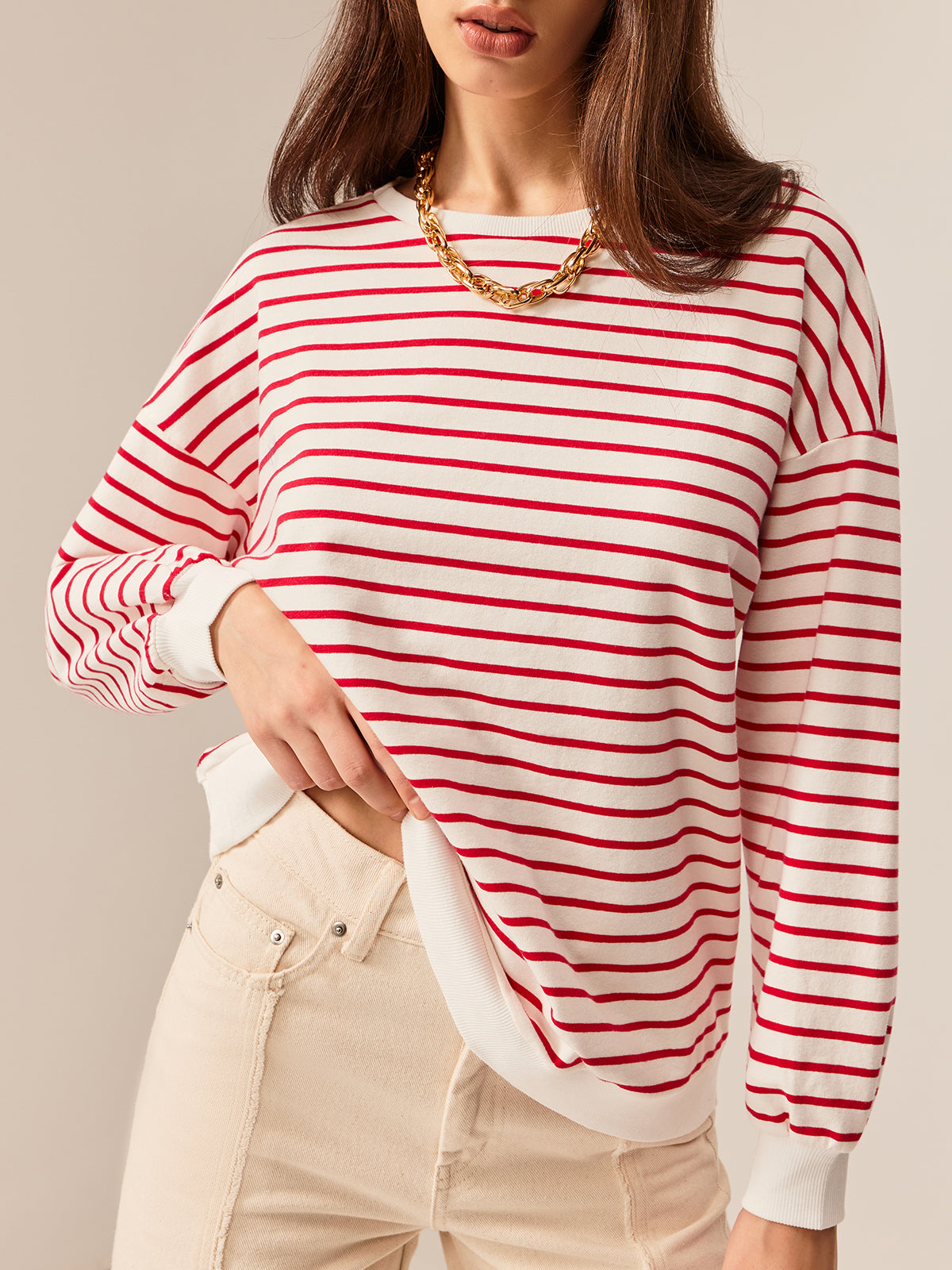 Casuals - Striped Sweater With Contrast Piping